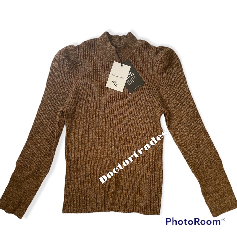 New NWT Women's High Neck Pullover Sweater Who What Wear Brown XXL Cotton Nylon